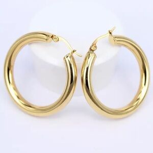 ¥NEW 18K YELLOW GOLD ROUND 1.2” Tube HOOP EARRINGS